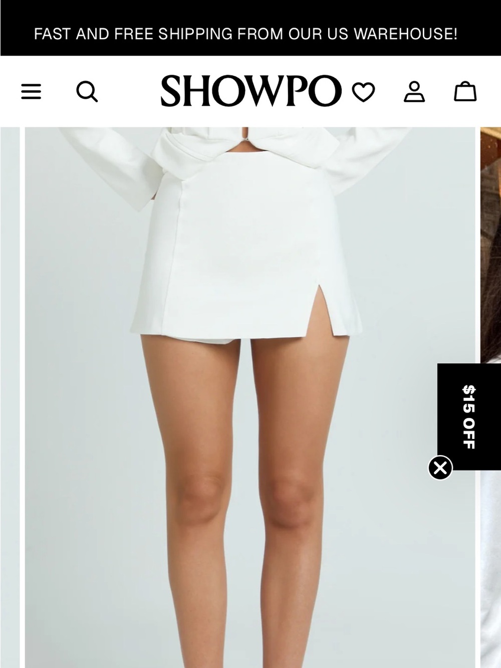 Showpo White High-Waist Split Hem Skort